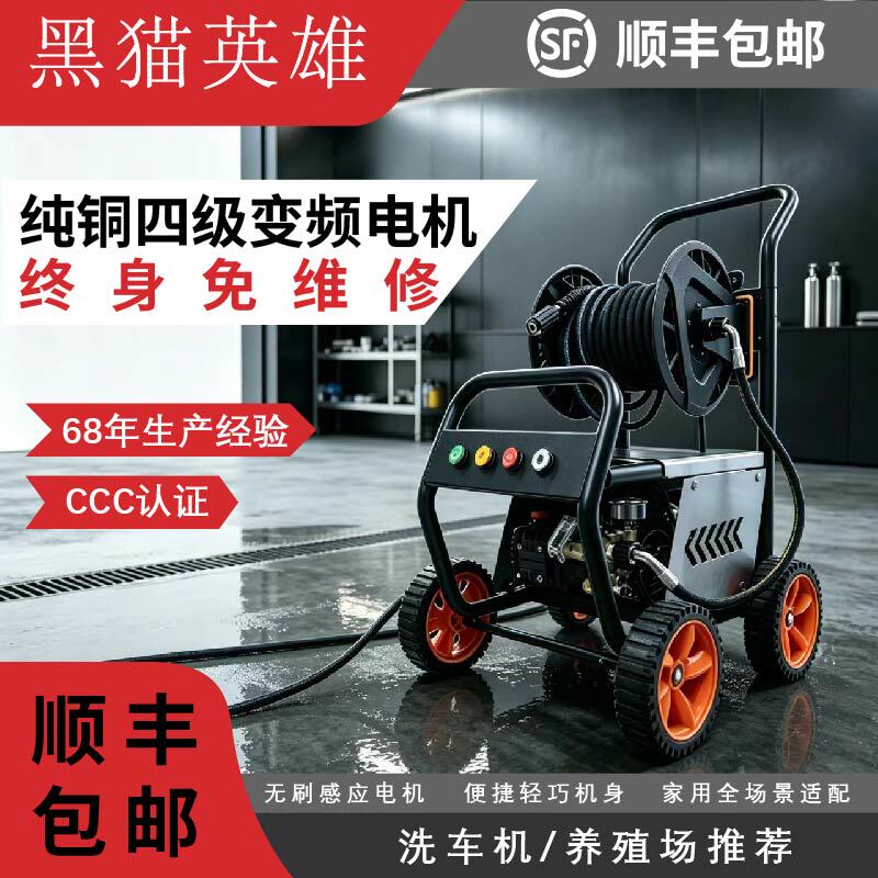Black Cat Variable Frequency High-Pressure Cleaning Machine with All-Copper Pump Head, Self-Priming Professional Car Washing Machine, Farm Ground Cleaning Equipment Black Cat Variable Frequency High-Pressure Cleaning Machine with All-Copper Pump Head, Self-Priming Professional Car Washing Machine, Farm Ground Cleaning Equipment