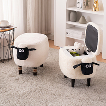 Small sheep Shawn changing shoes stool Stool Makeup Stool Home Wearing Shoes Stool Dresden containing solid wood unwashed and creative footstool