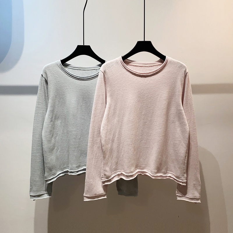 One-Button Rolled-Edge Long-Sleeve T-Shirt for Women, New Spring/Autumn 2025 Style, Solid Color, Round Neck, Soft and Comfortable, Lazy Style Top, Trendy One-Button Rolled-Edge Long-Sleeve T-Shirt for Women, New Spring/Autumn 2025 Style, Solid Color, Round Neck, Soft and Comfortable, Lazy Style Top, Trendy