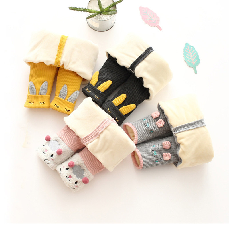 Girls cotton pants winter plus velvet thick inner pants baby pants can open the file quilted warm pants outside wear baby pants