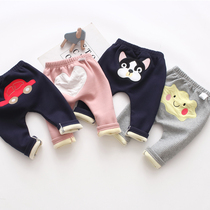 Baby plus velvet pants autumn and winter wear boys and girls Harlan butt pants warm loose casual baby big pp pants thin velvet
