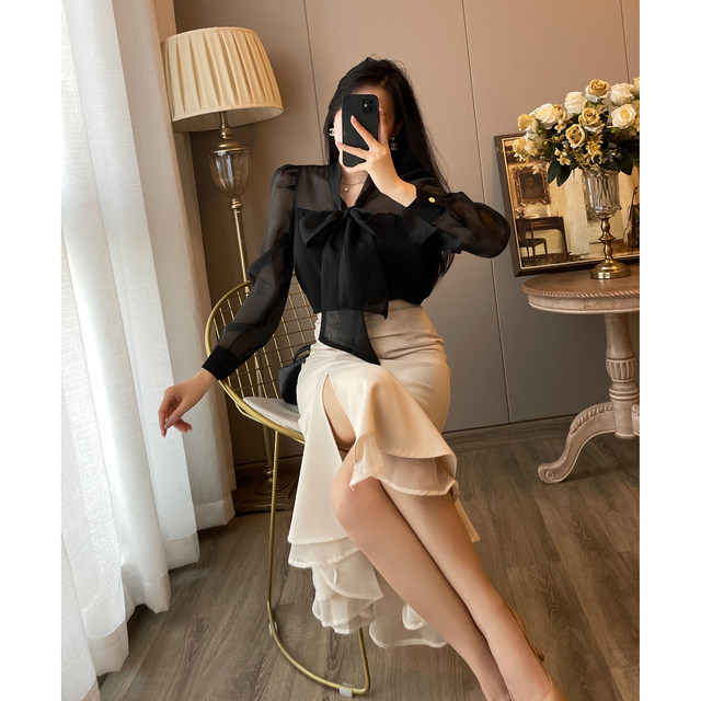 Design sense small crowd black mermaid skirt skirt high waist temperament self-cultivation slim bag hip skirt long skirt female spring and summer