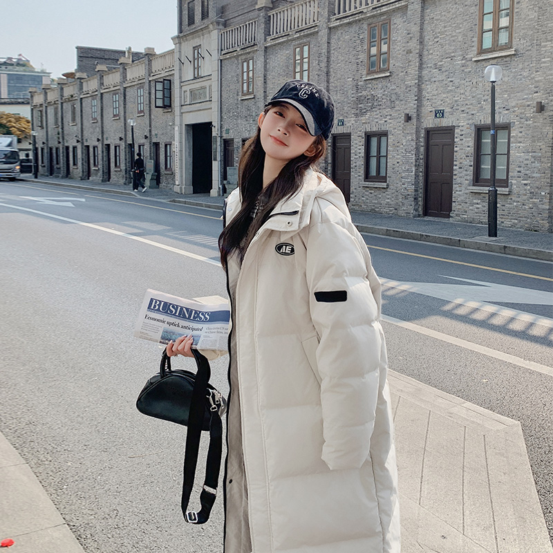 Down Cotton Clothes Woman 2023 New Winter Korean Faculty Wind in the middle of a cotton coat Girl with a knee cotton padded jacket thickened-Taobao