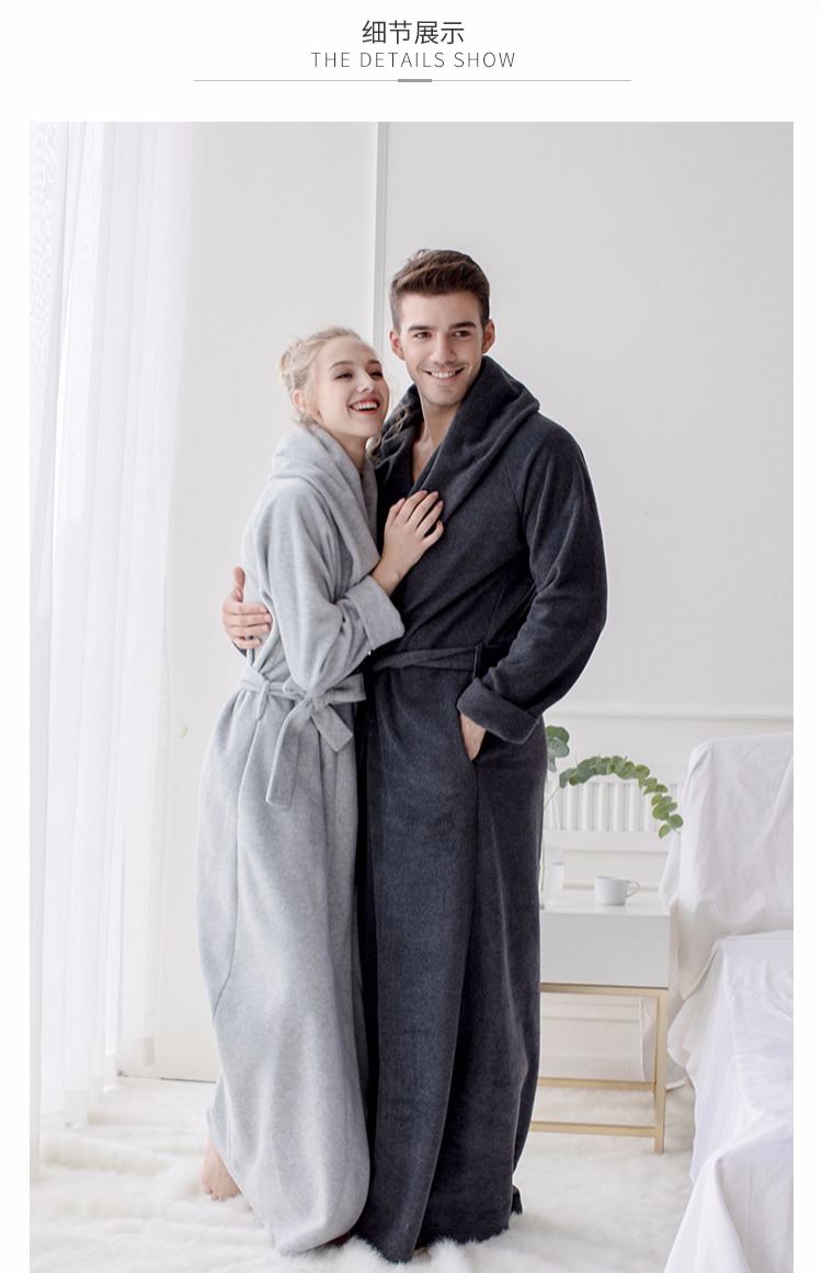 Bảy sợi mà không nhuộm nhuộm đôi nam nữ Bắc Âu kéo dài đến gót chân cộng với áo ngủ dài áo choàng dài mùa đông áo choàng tắm dịch vụ nhà bộ đồ ngủ 2 dây