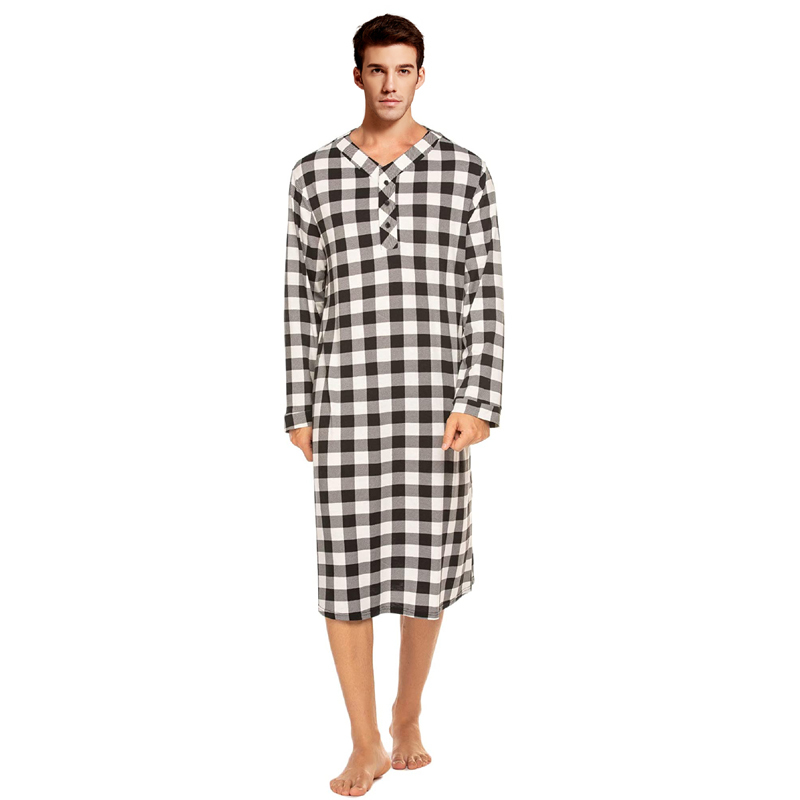 Wang Yanlin's Same Style Pajamas, All-Cotton One-Piece Pajamas for Men, Non-Tight Waist, Men's Nightgown, Thin Spring and Autumn Long Nightgown