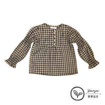 66 Do not return Bud Bud baby EEH 19AW girl Classic wild plaid court sleeve shirt