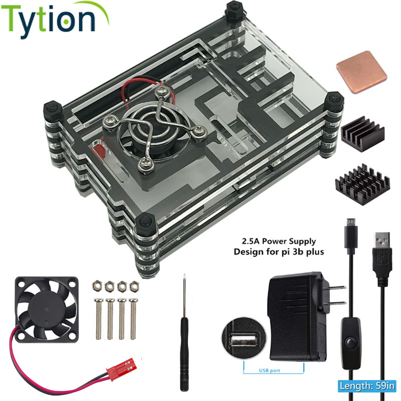 Raspberry Pi 3B 2B 3B+ 9 Layer Acrylic Assembled Enclosure Box Color-Block Chassis Enclosure with Cooling Fan