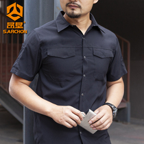 Summer outdoor short-sleeved shirt mens ultra-thin breathable military fan tactical quick-drying shirt lapel tooling casual mens top