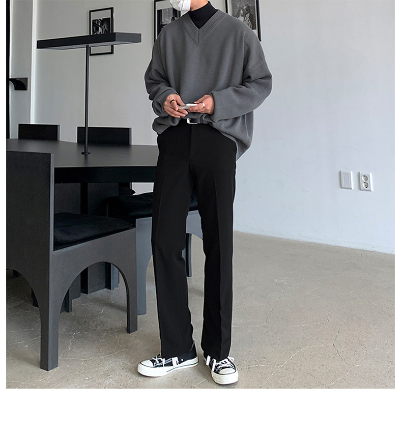 Летние шелковые черные штаны для отдыха, длинный мужской костюм, свободный прямой крой 