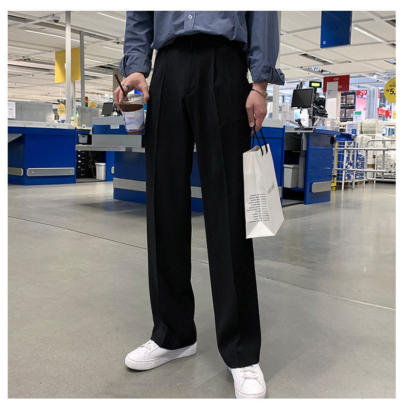 Летние шелковые черные штаны для отдыха, длинный мужской костюм, свободный прямой крой 