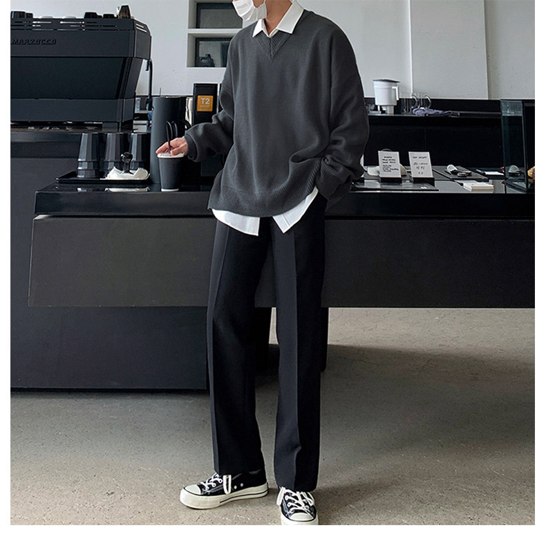 Летние шелковые черные штаны для отдыха, длинный мужской костюм, свободный прямой крой 