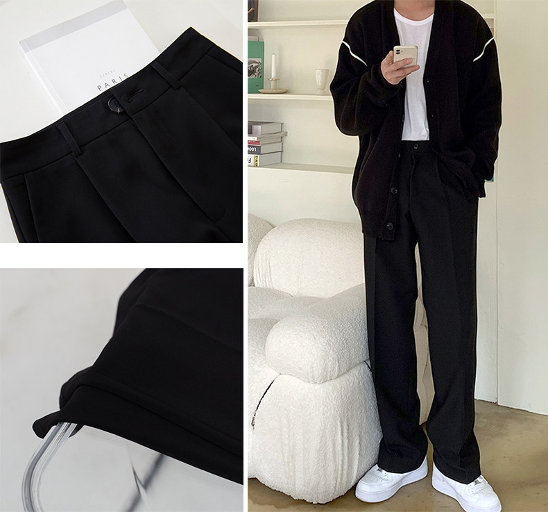 Летние шелковые черные штаны для отдыха, длинный мужской костюм, свободный прямой крой 