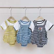 Summer New 2021 pill paper baby children out to wear one-piece clothes bag fart Plaid strap pants suit