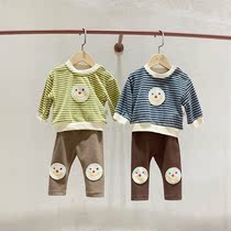 Pill paper momoko2021 autumn new baby super cute baby out suit sweater trousers two-piece set