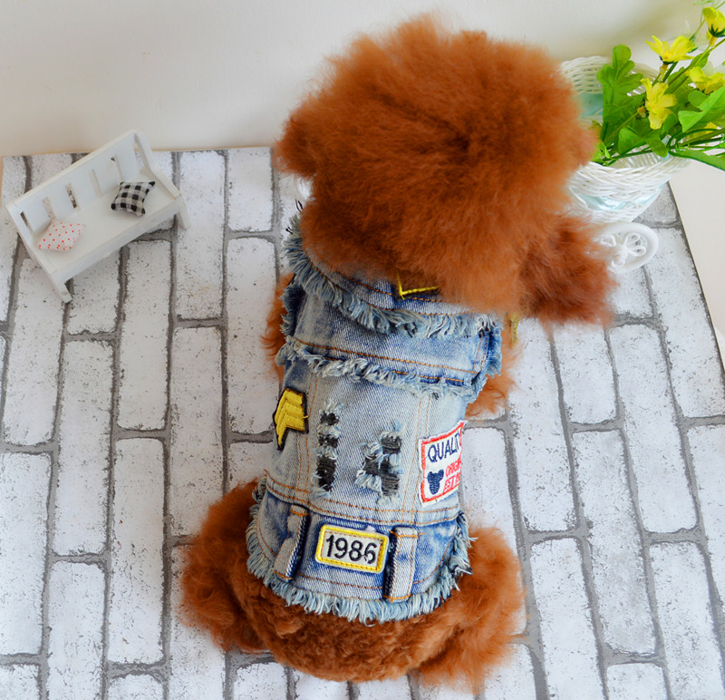 Bei thú cưng chó quần áo retro trầy xước cá tính denim vest nhỏ mùa xuân và mùa thu mùa thu Teddy gấu gấu trang phục thú cưng VIP - Quần áo & phụ kiện thú cưng nón bảo hiểm cho mèo