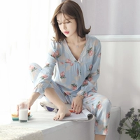 Đồ ngủ dài tay của phụ nữ cotton ngọt ngào trùm đầu dịch vụ nhà mùa hè mỏng phần đồ ngủ bằng vải bông đặt lụa kích thước lớn đồ bộ pijama nữ lụa