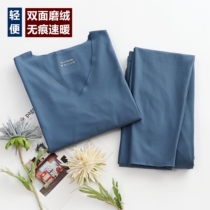 (Double Face Grinding) Mens No Mark Autumn Clothes Autumn Pants Cation Densuede Light Warm Underwear Suit Plus Suede