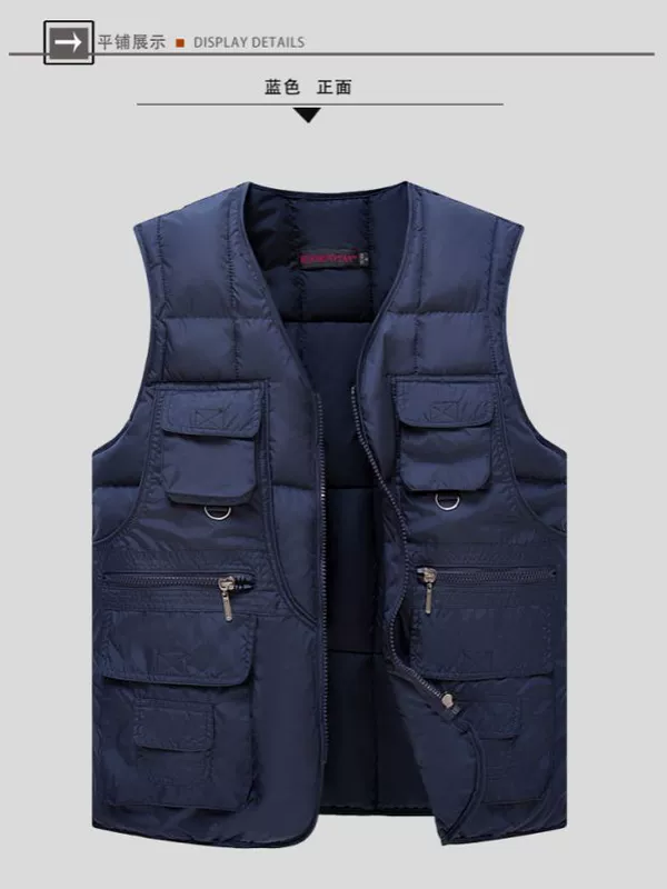 200 kg cỡ lớn trung niên thể thao ngoài trời xuống áo vest cotton nam ấm áp câu cá chân không bông vest áo vest khoác nam