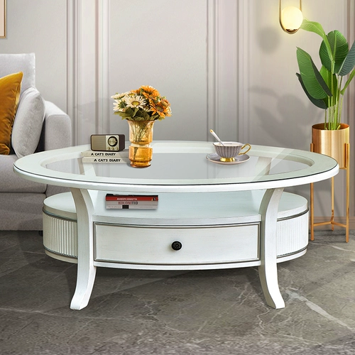 American Light Luxury Solid Wood Mawleble Современный минималистский маленький подразделение домохозяйство двухстороннее кофейное столик круглый столик из закаленного стеклянного стола