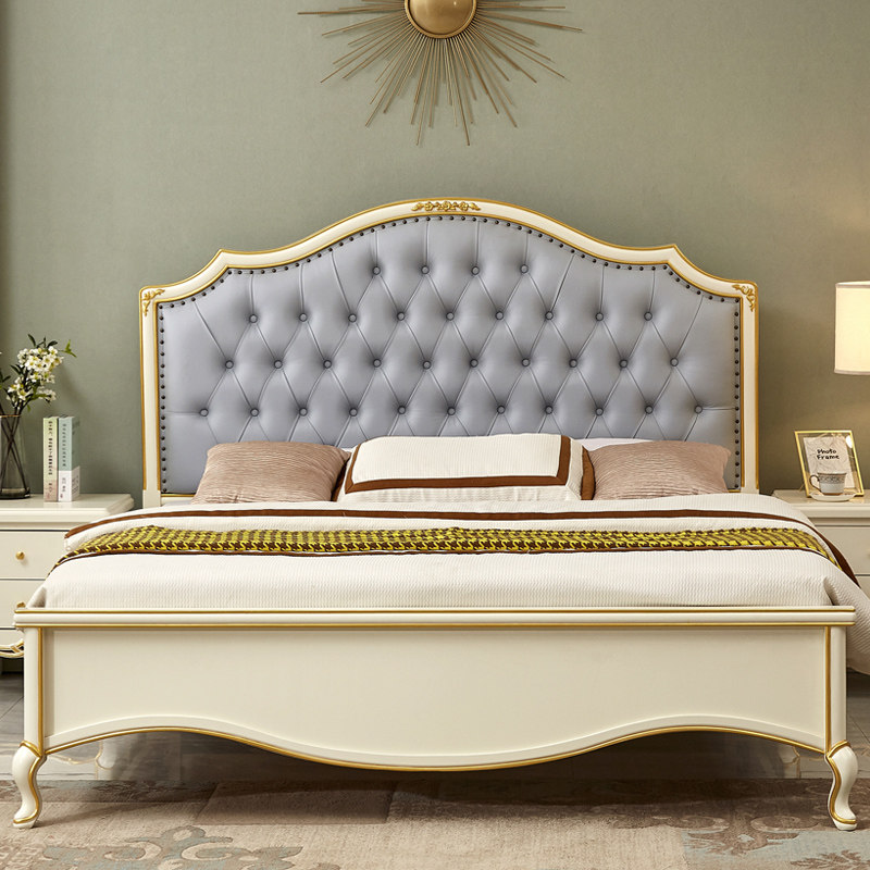 American solid wood bed 1 8 m white double bed modern minimalist light and luxurious master bedroom 1 5 m princess bed soft-covered wedding bed