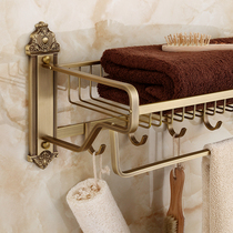 European-style all-copper antique bath towel rack Bathroom shelf basket Retro towel rack Bathroom hardware pendant