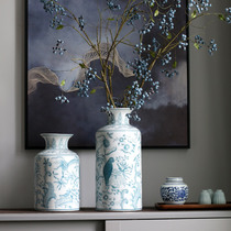 Vase New Chinese green flower parrot flower grain Chinese style home Jingdezhen Ceramics Living Room Flower Arrangement Decoration Pendulum