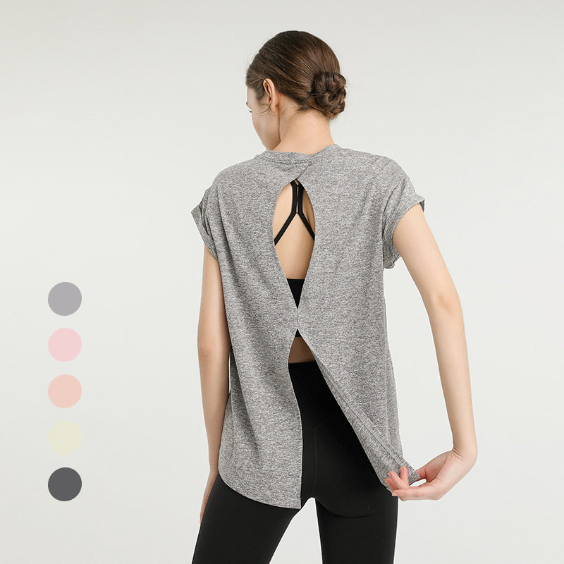 lulu same loose quick-drying sportswear T-shirt fashion yoga blouse wicking beauty back top top net red fitness woman