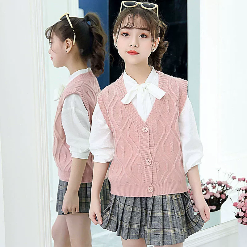 Áo vest bé gái xuân thu, áo vest trẻ em thu đông, ngoại phong, áo khoác bé gái, áo vest trẻ em lớn, ghi lê, triều - Áo ghi lê