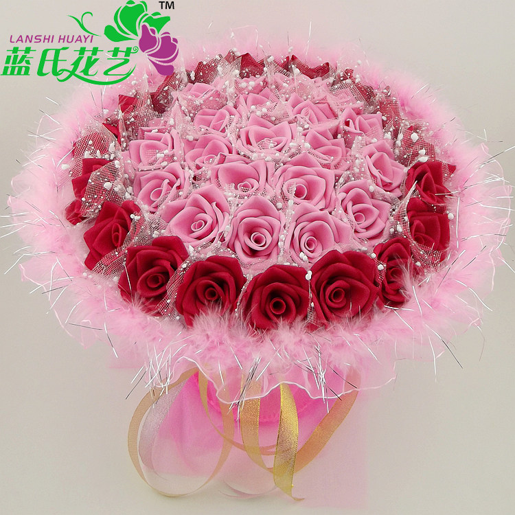 【】仿真花卉PE泡沫玫瑰成品花束男女友生日七夕情人礼物