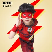 ? Flash Man Child Boy Set Hero Service Áo thun nhanh khô cổ tròn Quần áo biểu diễn 2018 Thu