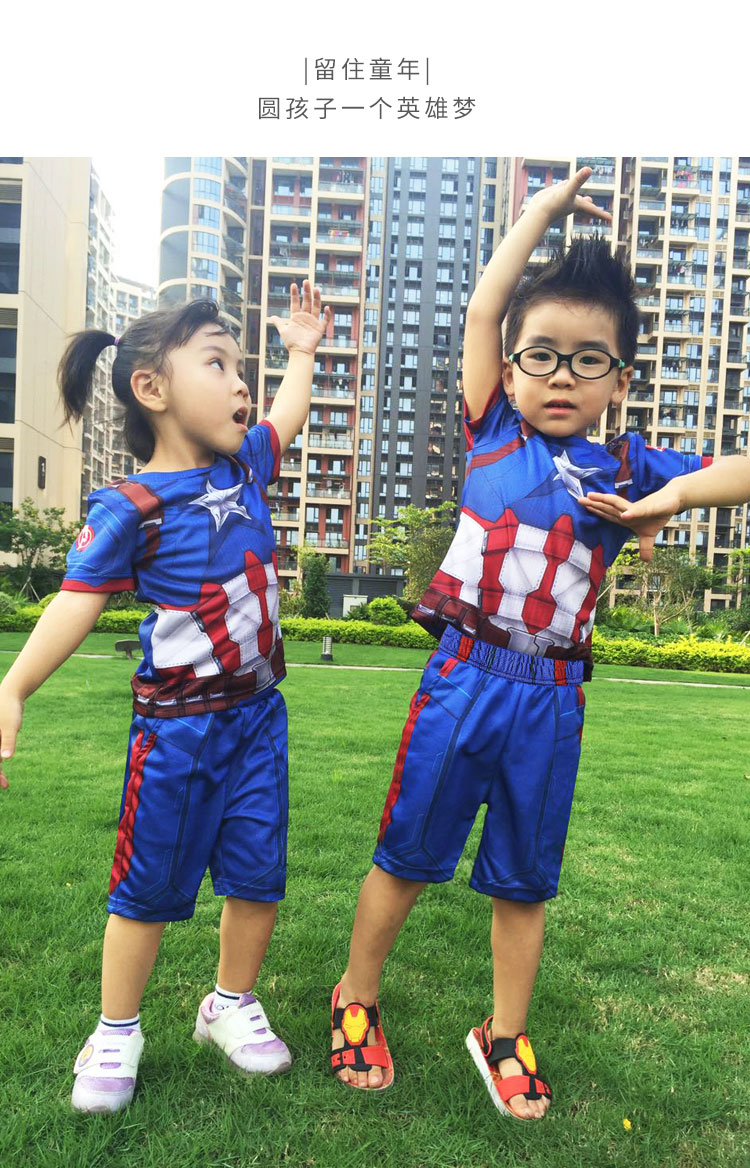 Quần áo trẻ em Captain America phù hợp với bé trai 3-12 tuổi hiệu suất quần áo trang phục trẻ em mẫu giáo được chỉ định mùa hè váy công chúa bé gái
