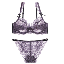 Ladies sexy lingerie French ultra-thin Cup mesh embroidery lace bra set student size non-sponge bra