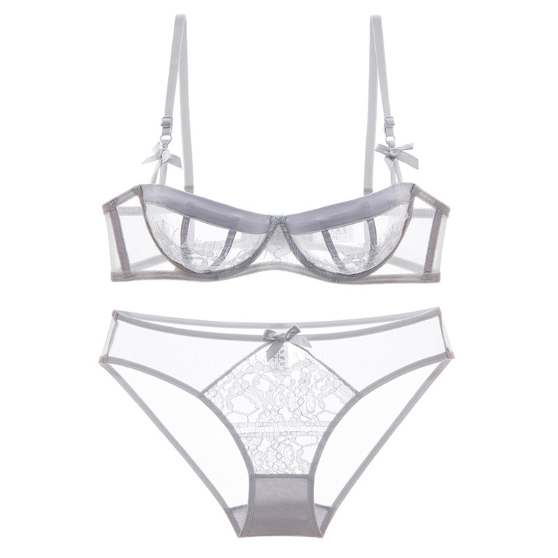Slim Cup Sexy Lace Underwear Corset Bra Set Ms. Large Size No Sponge Breathable Translucent Bra