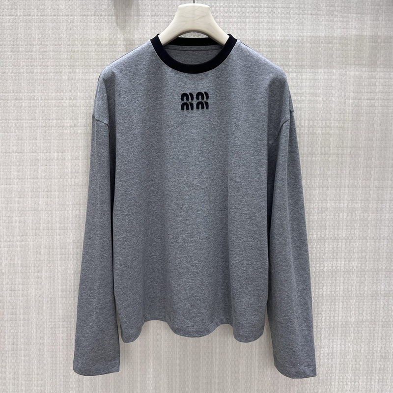 Sdlr Casual and Simple 26 Early Autumn New Product Miu Style Letter Patch Embroidery Loose and Comfortable Round Neck Pullover Long-Sleeved T-Shirt Sdlr Casual and Simple 26 Early Autumn New Product Miu Style Letter Patch Embroidery Loose and Comfortable Round Neck Pullover Long-Sleeved T-Shirt