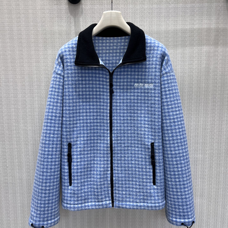 Sdlr Girly Style Miu Style Autumn New Product Blue Plaid Stand-Up Collar Zipper Jacket + Elastic Waist Short Skirt Sdlr Girly Style Miu Style Autumn New Product Blue Plaid Stand-Up Collar Zipper Jacket + Elastic Waist Short Skirt