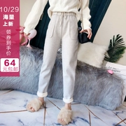 Doll House Trend Women Pure Color High Oatmeal Large Pocket Lamb Studded Lace Harem Quần Quần