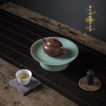 Ice cracked Plum Green carving Hollow copper coin double pot opening piece Ru kiln white tea tray dry and wet black fruit plate