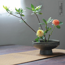 Japanese-style sword mountain flower arrangement Zen kiln change flower glaze sauce glaze high foot flower plate fruit plate small original flow flower arrangement flower arrangement