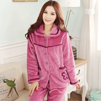 Đồ ngủ mùa đông của phụ nữ ấm áp giản dị cardigan dày flannel đồ ngủ dài tay lỏng lẻo thanh niên quần áo phù hợp với đồ bộ vải đũi