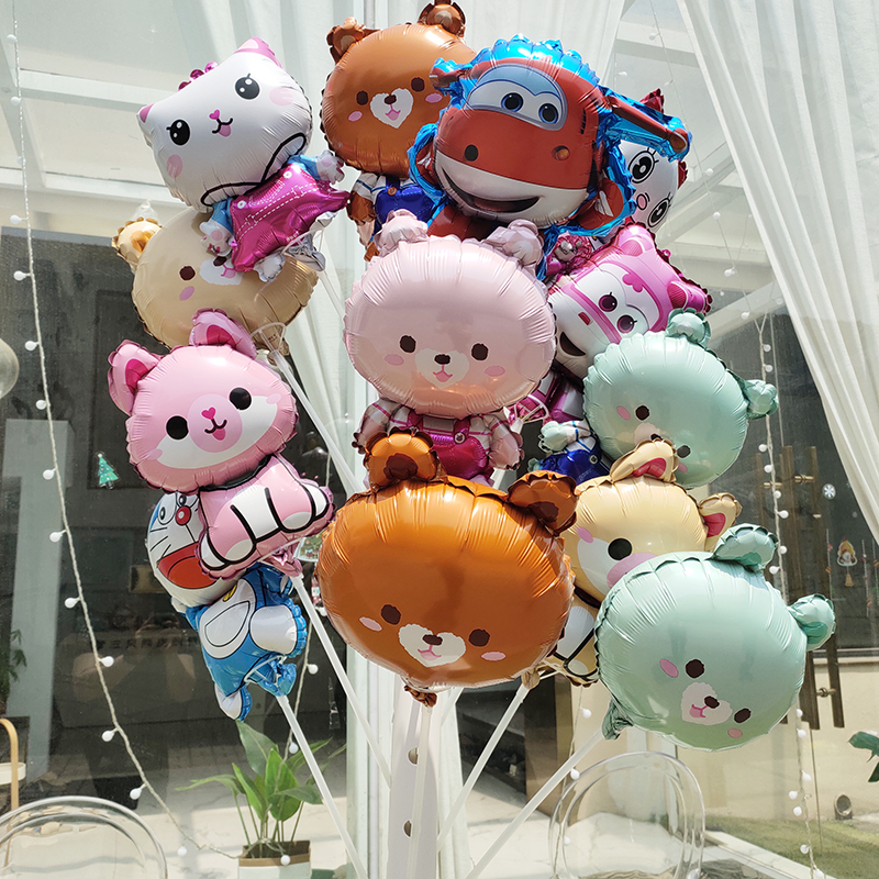 Children's cartoon aluminum film mini balloon with rod hand-held stick balloon micro-business scan code drainage activity to push small gifts