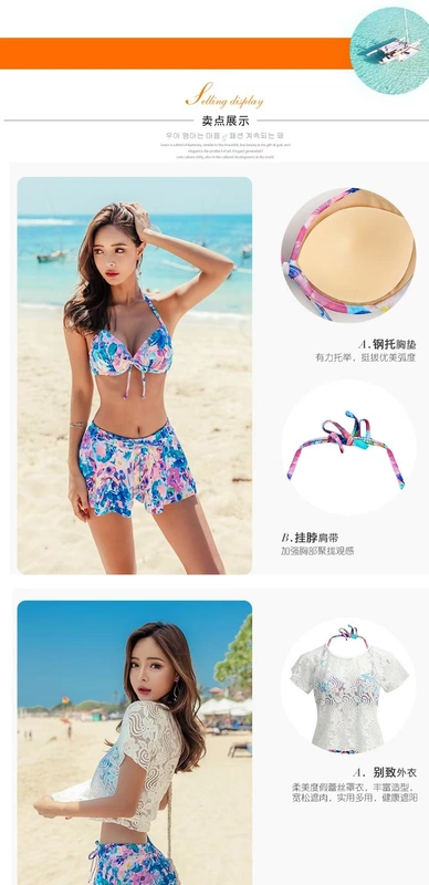 Ba bộ đồ bơi nữ bikini bikini 3 bộ in hình cô gái boxer thép tấm thu nhỏ ngực áo tắm gợi cảm suối nước nóng - Bikinis