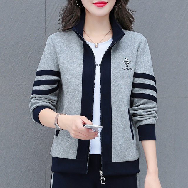 ເສື້ອຜ້າແຟຊັ່ນ Cotton Casual Stand Collar Cardigan Jacket Women 2024 Spring New Embroidered Contrast Color Jacket Knitted Sweater
