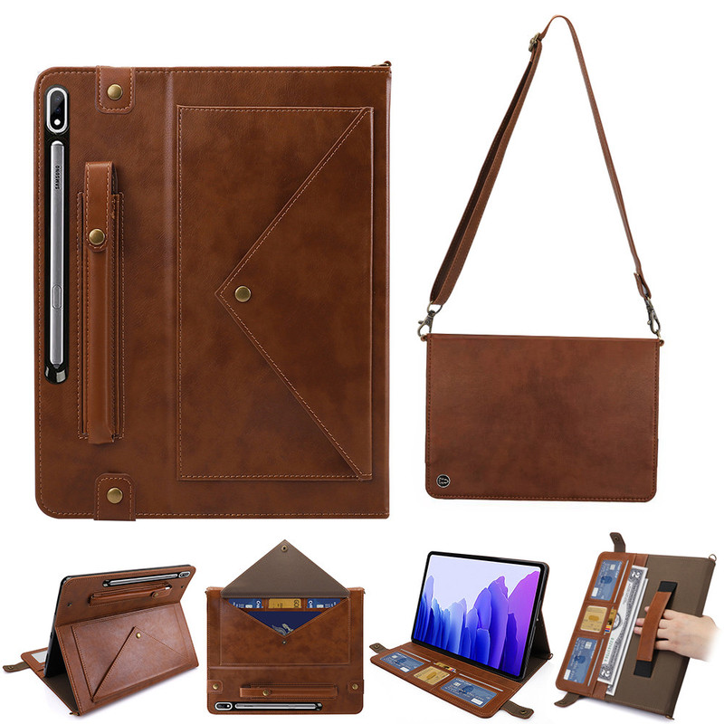 Samsung S8/S9 Ultra Multifunctional Protective Case 14.6inch Shoulder/Crossbody Full-Cover Anti-Drop T970 Leather Case European and American Style