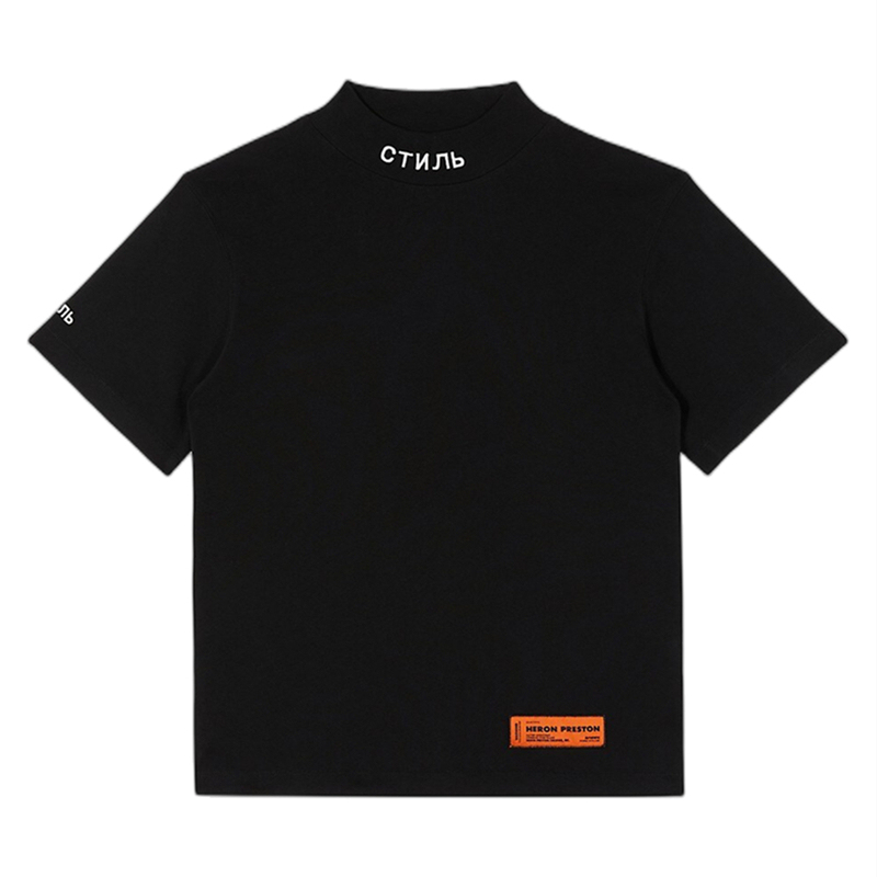 Heron Preston*24Ss Half-High Collar Embroidered Letter Base Shirt for Men Hp Crane Loose Short-Sleeved T-Shirt Heron Preston*24Ss Half-High Collar Embroidered Letter Base Shirt for Men Hp Crane Loose Short-Sleeved T-Shirt