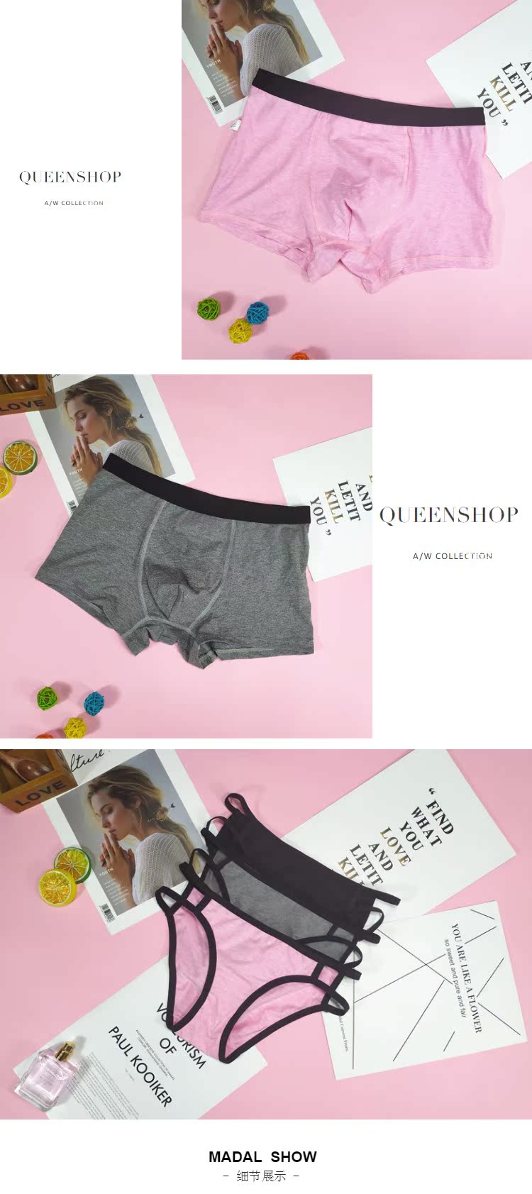 Mới 2 Pack Cặp đôi Đồ lót Cotton Dễ thương Sáng tạo Cá tính Đồ lót Sexy Cám dỗ Hấp dẫn Set quan lot nam