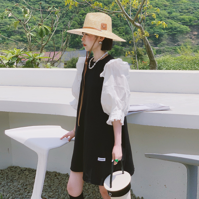 Little Black Dress for Women with Ruffled French Puff Sleeves 2024 Summer New Style Loose Dress for Petite Girls Doll Dress Little Black Dress for Women with Ruffled French Puff Sleeves 2024 Summer New Style Loose Dress for Petite Girls Doll Dress