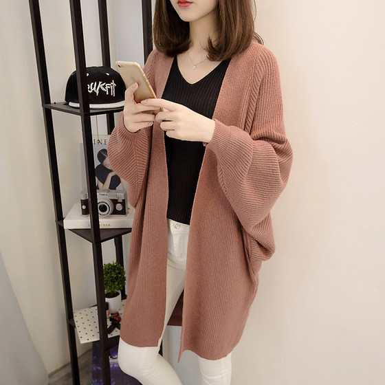 2024 Spring and Autumn Wear Korean Edition Harajuku Style Mid length Knitted Cardigan, Versatile and Slim Loose Coat Sweater for Women