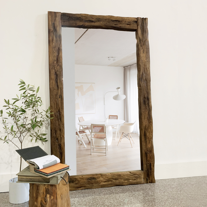 Vintage solid wood full-length mirror against the wall Floor mirror dressing mirror entrance living room clothing store mirror changing mirror fitting mirror
