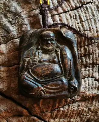 Authentic Indonesian Kalimantan agarwood pendant handmade carved Maitreya Buddha wild black oil old material submerged level