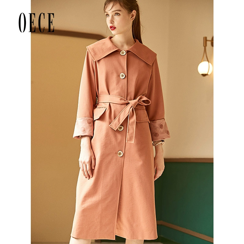 Oece xuân mới quần áo phụ nữ không khí retro Áo choàng lớn của Anh thanh lịch và đẹp trai - Trench Coat